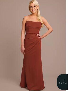 David's Bridal Cinnamon Strapless Bridesmaid Dress with Cowl Neck Look